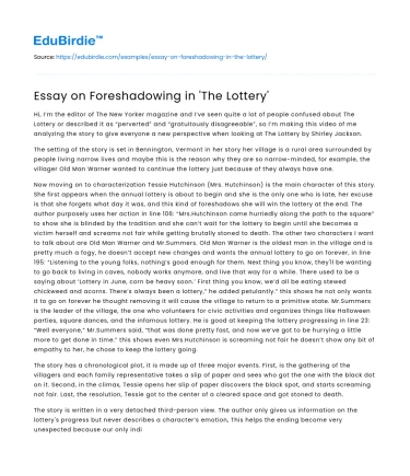 Essay on Foreshadowing in ‘The Lottery’