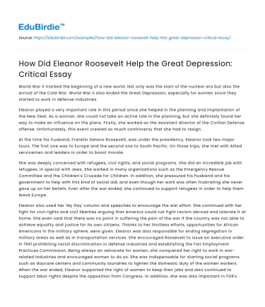 How Did Eleanor Roosevelt Help the Great Depression: Critical Essay