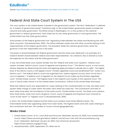 Federal And State Court System In The USA