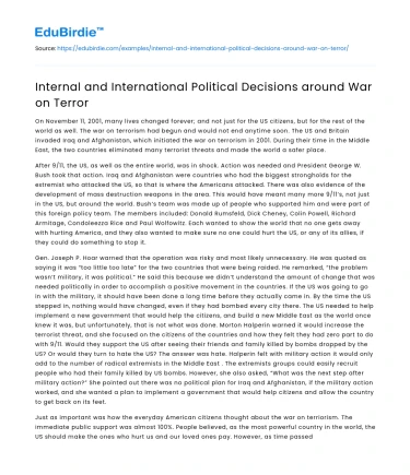 Internal and International Political Decisions around War on Terror