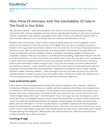 Pain, Price of Intimacy, and Fate in The Fault In Our Stars
