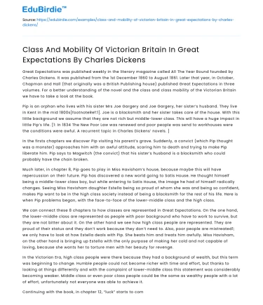 Class mobility in Victorian Britain in Great Expectations