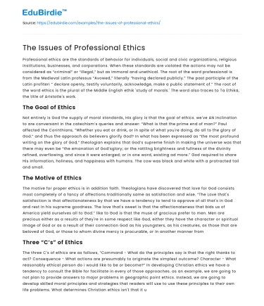 The Issues of Professional Ethics