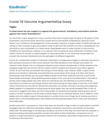 Covid-19 Vaccine Argumentative Essay