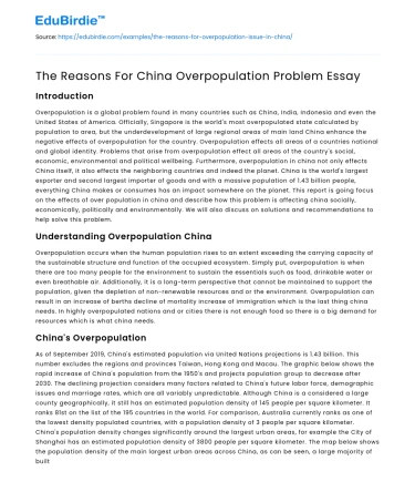 The Reasons For China Overpopulation Problem Essay