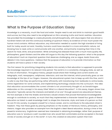 What Is the Purpose of Education: Essay