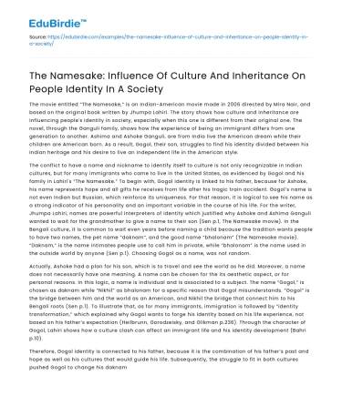 The Namesake: Culture and Inheritance on Identity