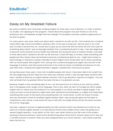 Essay on My Greatest Failure