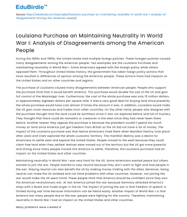 The Louisiana Purchase and U.S. Neutrality in WWI