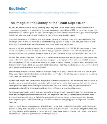 The Image of the Society of the Great Depression