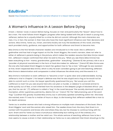 A Women’s Influence in A Lesson Before Dying