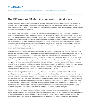 The Differences Of Men And Women In Workforce