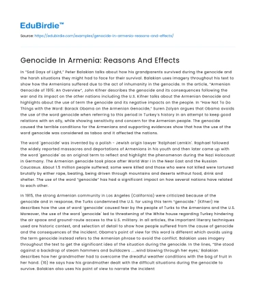 Genocide In Armenia: Reasons And Effects