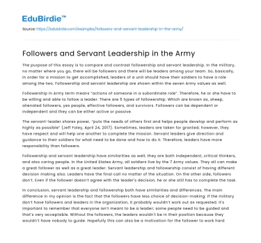Followers and Servant Leadership in the Army
