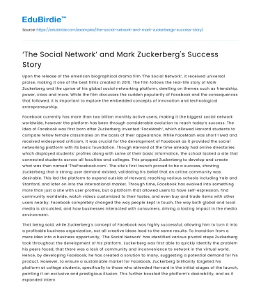‘The Social Network’ and Mark Zuckerberg’s Success Story