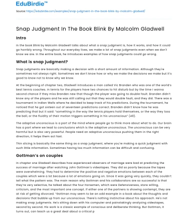 Snap Judgment In The Book Blink By Malcolm Gladwell