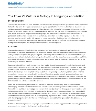 The Roles Of Culture & Biology In Language Acquisition