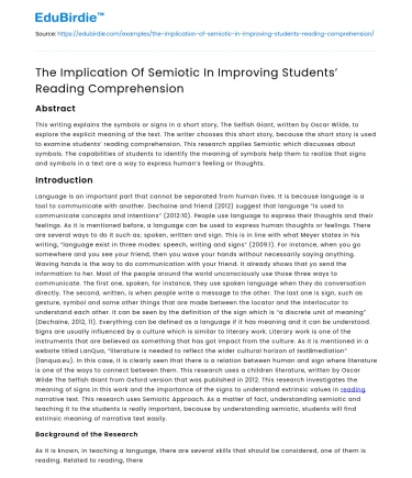 The Implication Of Semiotic In Improving Students’ Reading Comprehension