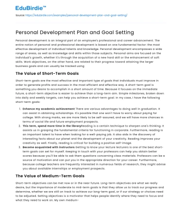 Personal Development Plan and Goal Setting