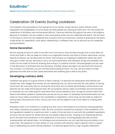 Celebration Of Events During Lockdown