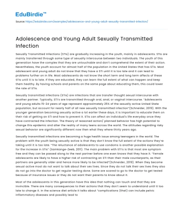 Adolescence and Young Adult Sexually Transmitted Infection