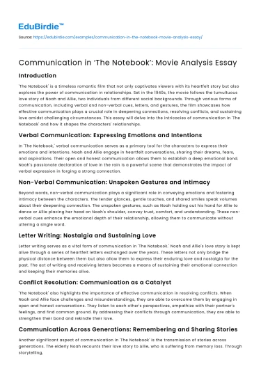 Communication in ‘The Notebook’: Movie Analysis Essay