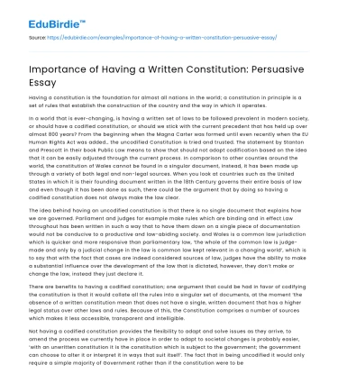 Importance of Having a Written Constitution: Persuasive Essay