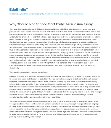 Why Should Not School Start Early: Persuasive Essay
