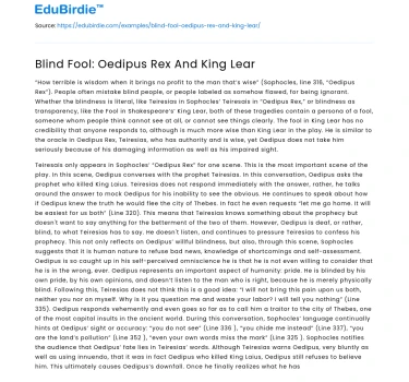 Blind Fool: Oedipus Rex And King Lear