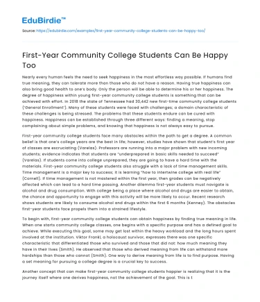 First-Year Community College Students Can Be Happy Too