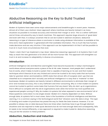 Abductive Reasoning as the Key to Build Trusted Artificial Intelligence