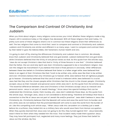 The Comparison And Contrast Of Christianity And Judaism