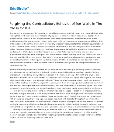 Forgiving the Contradictory Behavior of Rex Walls in The Glass Castle