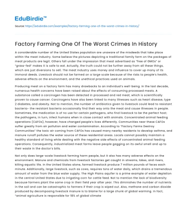 Factory Farming One Of The Worst Crimes In History