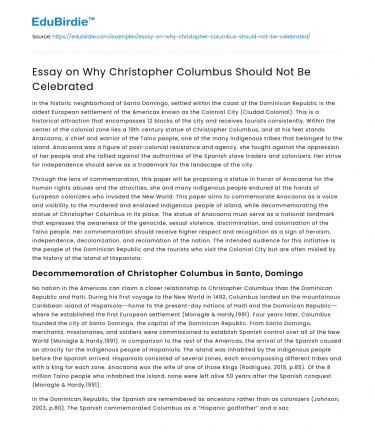Essay on Why Christopher Columbus Should Not Be Celebrated