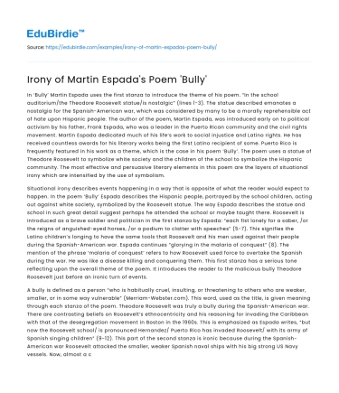 Irony of Martin Espada’s Poem ‘Bully’