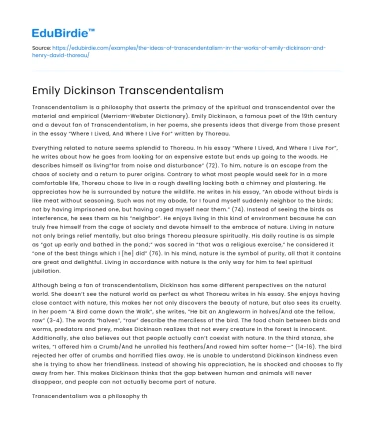 Emily Dickinson Transcendentalism