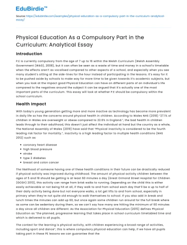 Importance of Physical Education in Curriculum