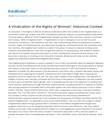 A Vindication of the Rights of Woman’: Historical Context