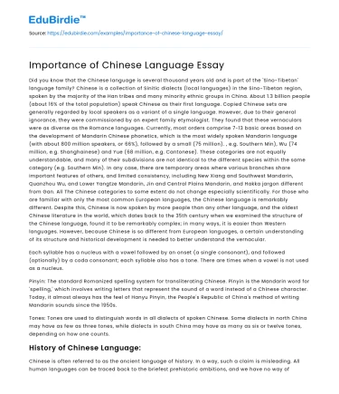 Importance of Chinese Language Essay