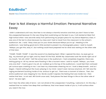 Fear Is Not Always a Harmful Emotion: Personal Narrative Essay