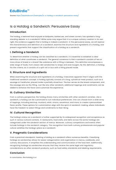 Is a Hotdog a Sandwich: Persuasive Essay