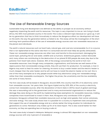 The Use of Renewable Energy Sources