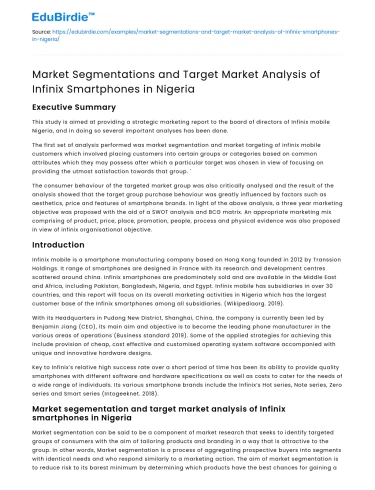 Infinix Smartphone Market Segmentation in Nigeria