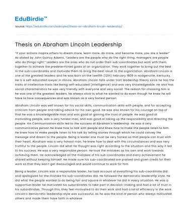 Thesis on Abraham Lincoln Leadership