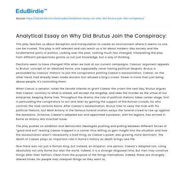 Analytical Essay on Why Did Brutus Join the Conspiracy: