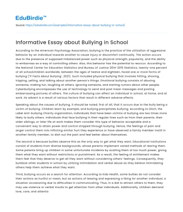 Informative Essay about Bullying in School