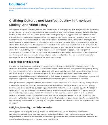 Civilizing Cultures and Manifest Destiny in American Society