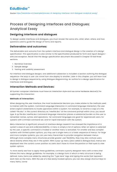 Process of Designing Interfaces and Dialogues: Analytical Essay