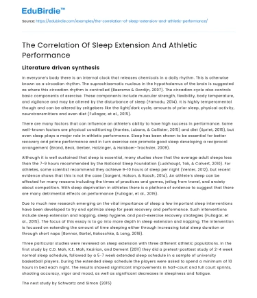 The Correlation Of Sleep Extension And Athletic Performance